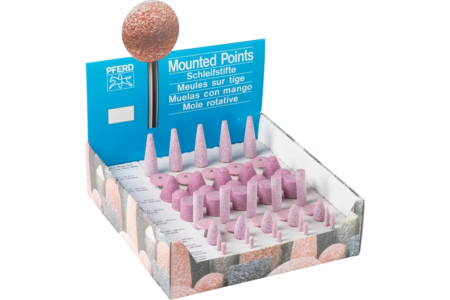 Picture of Pferd Vitrified Mounted Point Set, Steel Edge, 23 Piece, Aluminum Oxide, 1/4" Shank